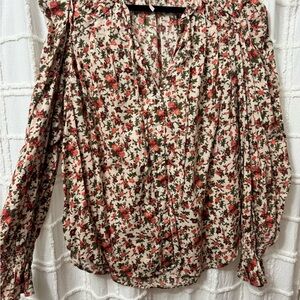 Free People Floral Blouse - Red and Green